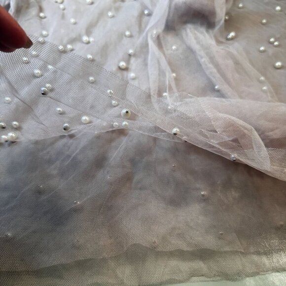 The Moon Pearl Sheer Mesh Blouse Womens Scarf Balloon Long Sleeve High Neck - Picture 10 of 16